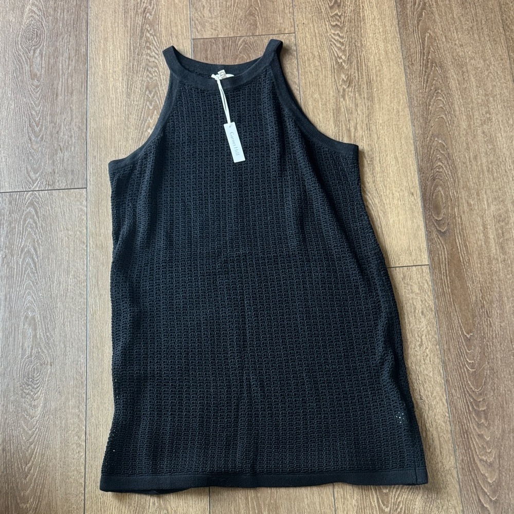Garnet Hill Linen & Organic-Cotton Black Crochet Cover-Up